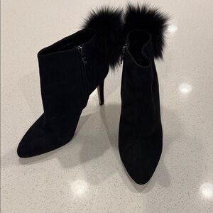 ANTONIO MELANI Black Heeled Boots with Fur Accent